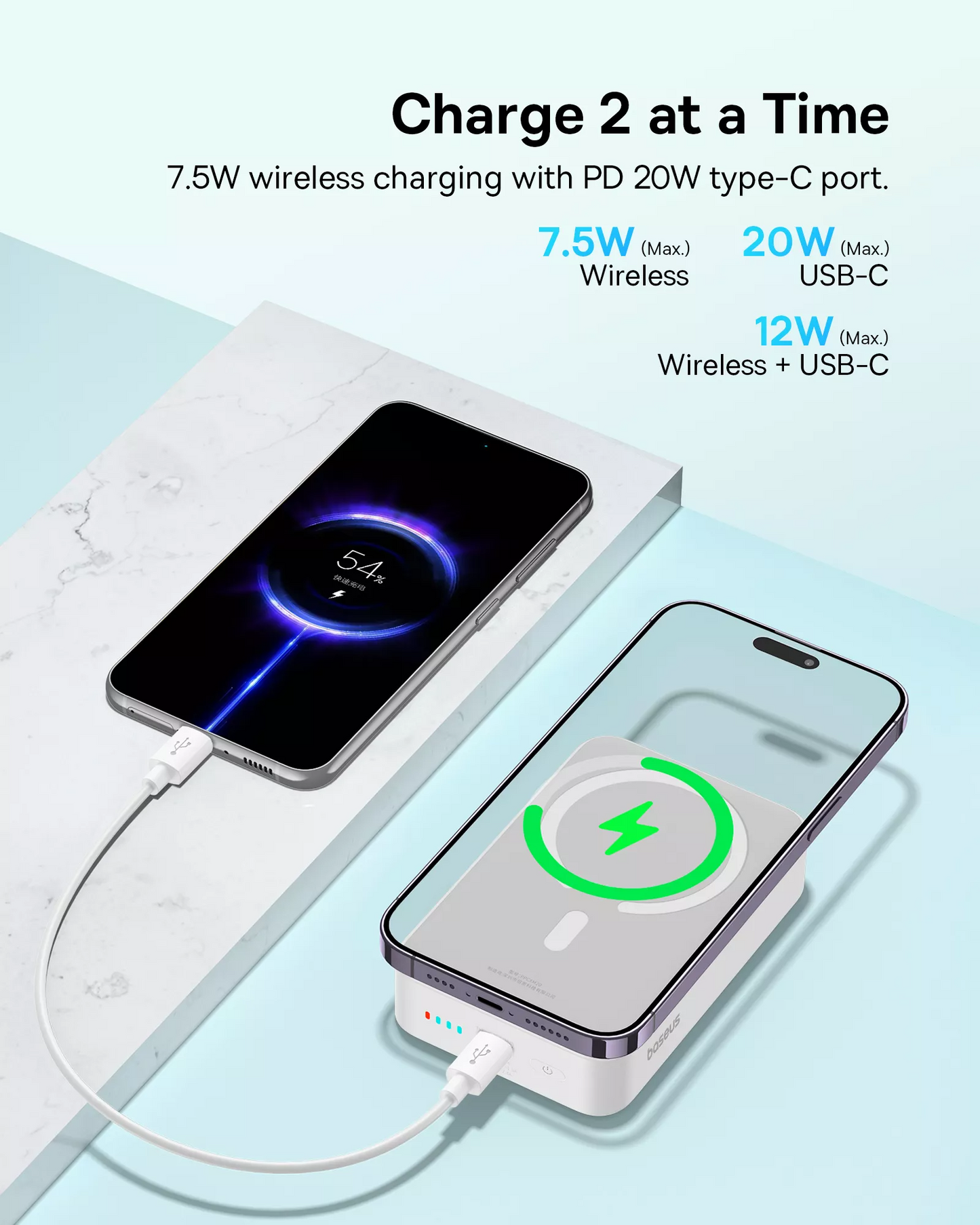 Εξωτερική Ασύρματη Μπαταρία Baseus EnerFill FM41 Mini, 20000mAh, 20W, PD + FQI, 1 x QI - 1 x USB-C, Λευκό E0027U01