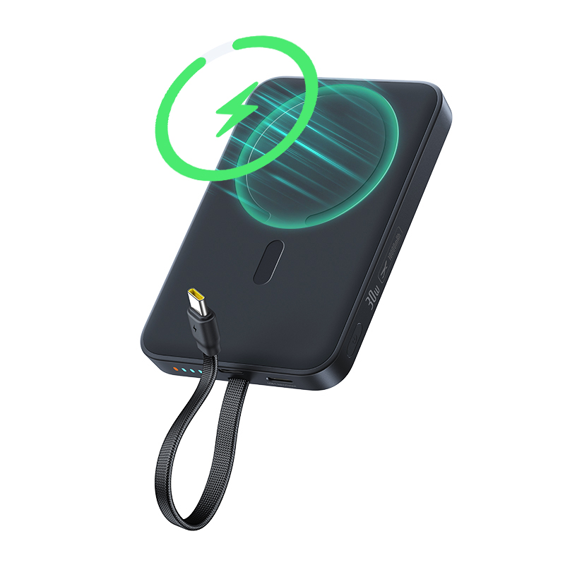 Baseus EnerFill FM11 Magnetic Wireless External Battery, 10000mAh, 30W, PD + FQI, 1 x QI - 2 x USB-C, Black E0028904