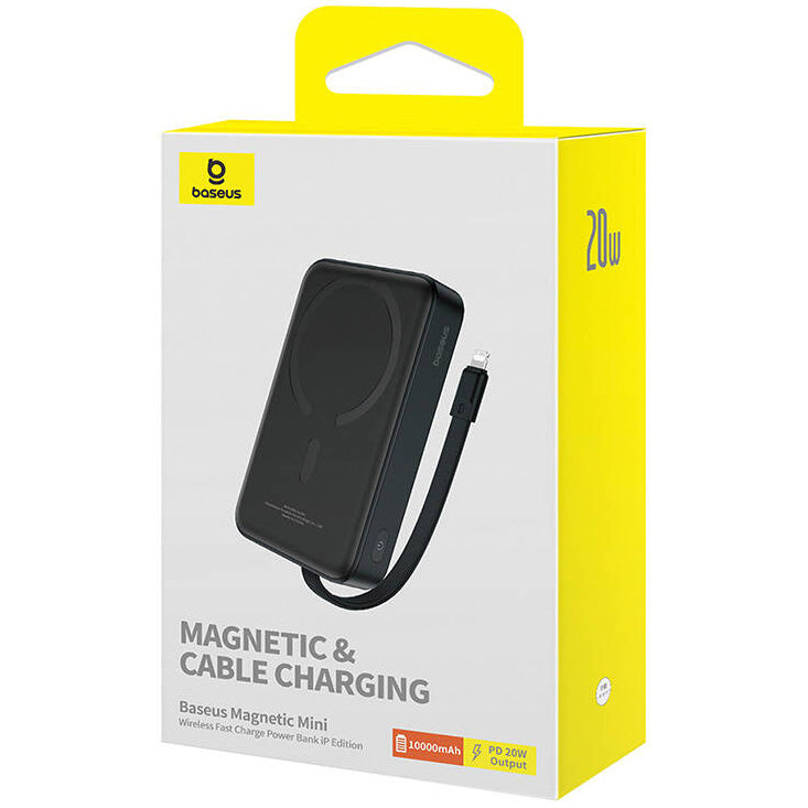 Baseus Magnetic Mini Wireless External Battery, 10000mAh, 20W, PD + FQI, 1 x Lightning - 1 x QI - 1 x USB-C, Μαύρο P10022109113113-00