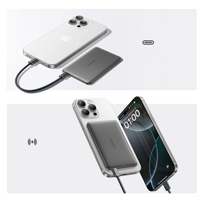 Εξωτερική Μπαταρία Wireless Baseus PicoGo AM41, 5000mAh, 20W, PD + FQI, 1 x QI - 1 x USB-C, Μαύρη