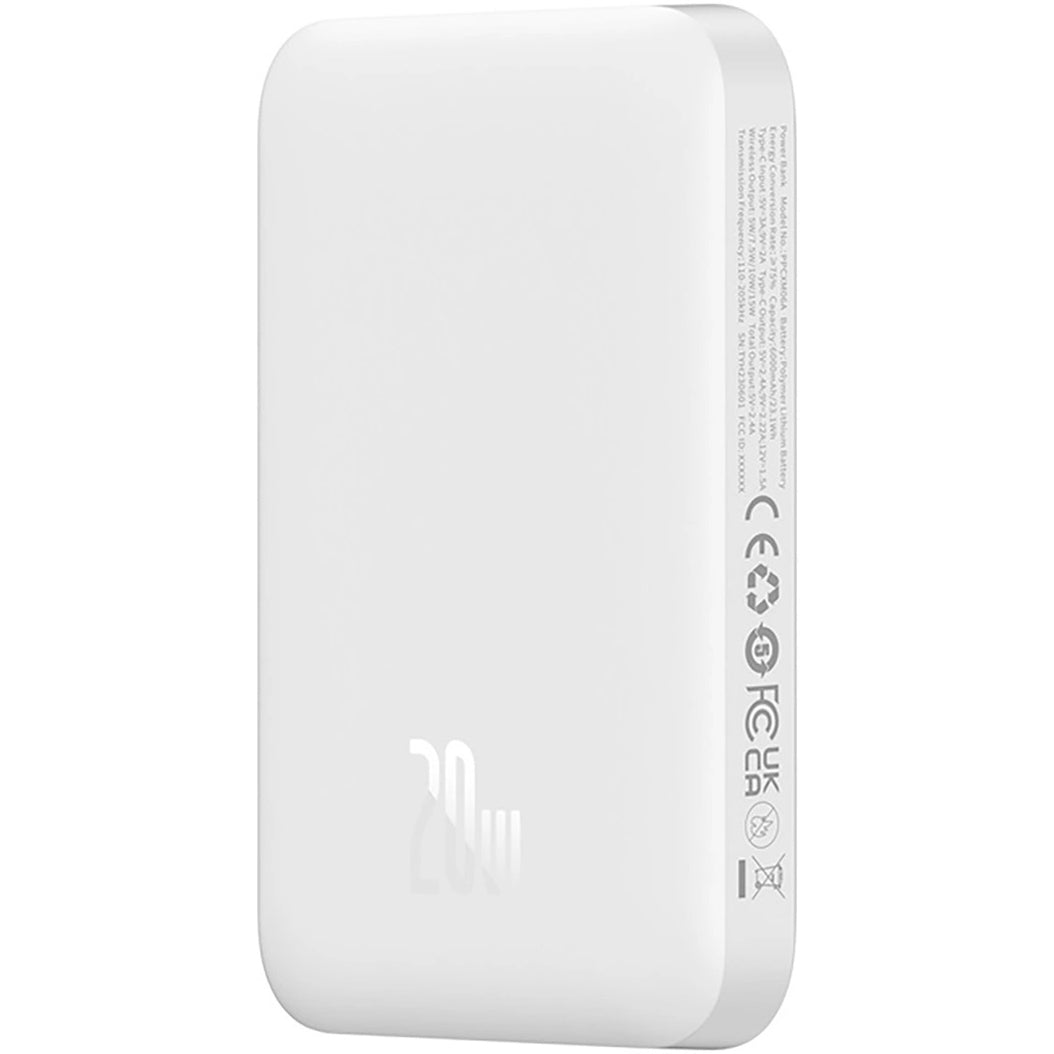 Baseus Magnetic Mini Ασύρματη Εξωτερική Μπαταρία, 6000mAh, 20W, PD + FQI, 1 x QI - 1 x USB-C, Λευκό 