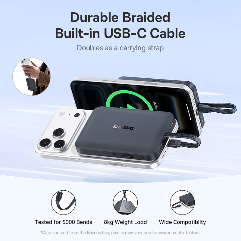 Baseus EnerFill FM11 Magnetic Wireless External Battery, 10000mAh, 30W, PD + FQI, 1 x QI - 2 x USB-C, Black E0028904