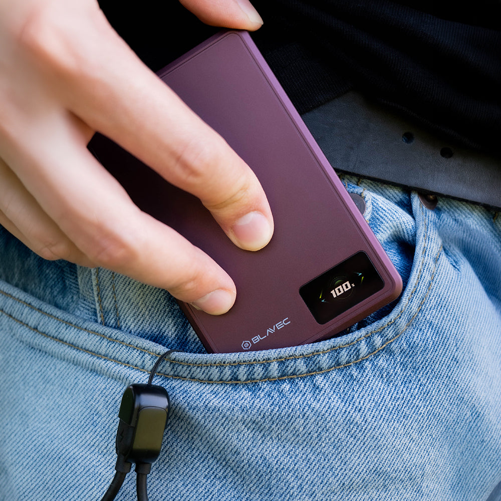 Εξωτερική ασύρματη μπαταρία Blavec BJ-03 Slim, 10000mAh, 22.5W, PD + FQI, 1 x QI - 1 x USB-C, Μωβ