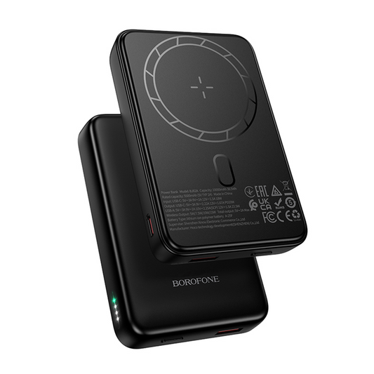 Borofone BJ82A Dawn Wireless External Battery, 10000mAh, 22.5W, QC + PD + FQI, 1 x QI - 1 x USB-A - 1 x USB-C, Black