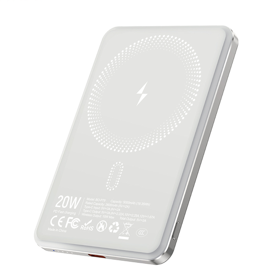 Εξωτερική Ασύρματη Μπαταρία BWOO P79, 5000mAh, 20W, PD + FQI, 1 x QI - 1 x USB-C, Γκρι