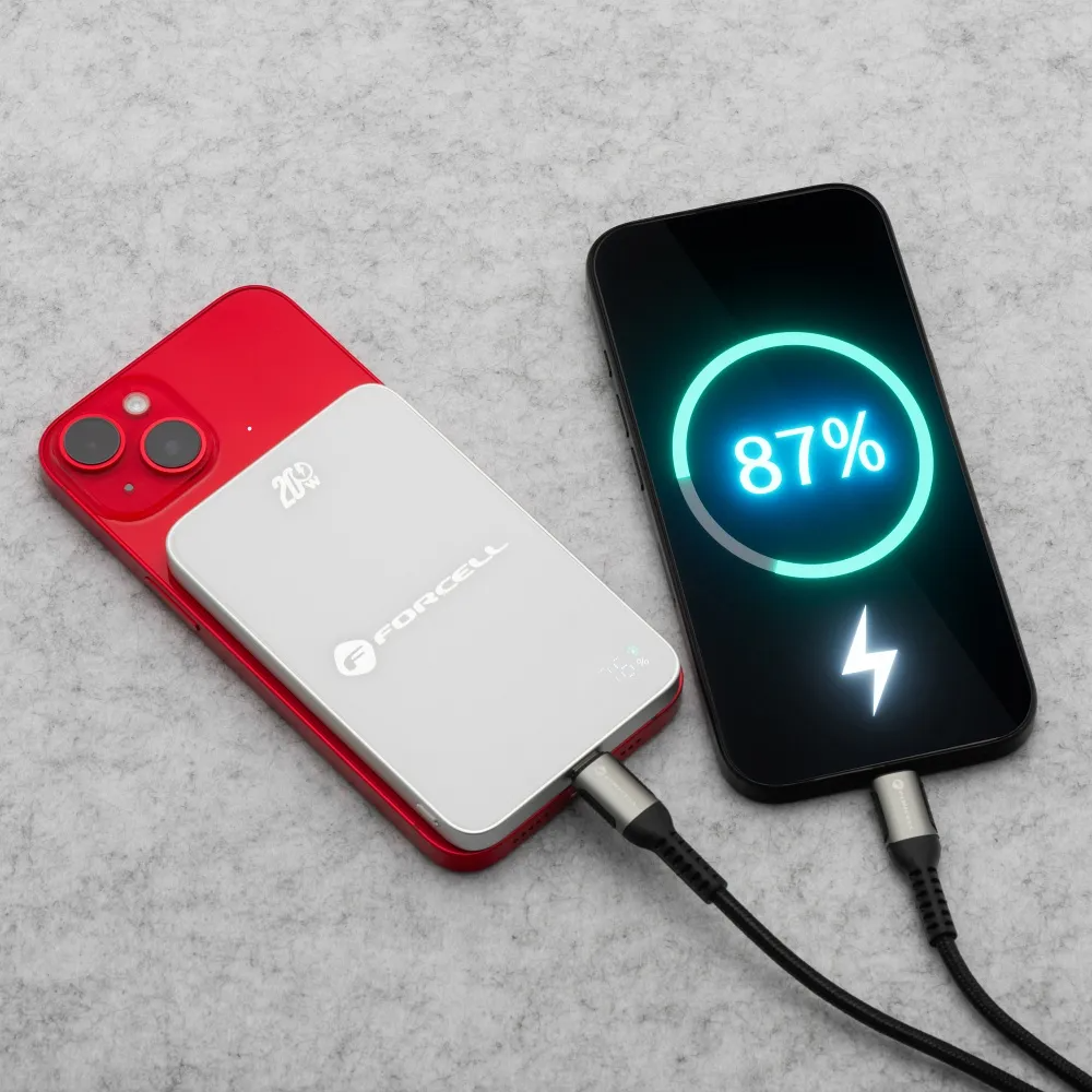 Εξωτερική Μπαταρία Wireless Forcell F5K8, 5000mAh, 15W, PD + FQI, 1 x QI - 1 x USB-C, Λευκή