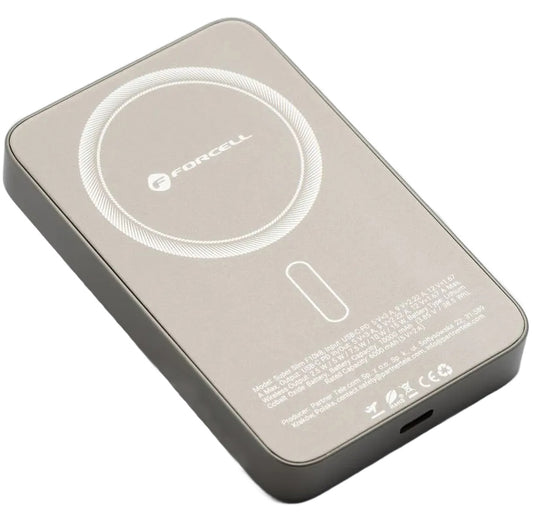 Εξωτερική Μπαταρία Wireless Forcell F5K8, 5000mAh, 15W, PD + FQI, 1 x QI - 1 x USB-C, Χρυσή