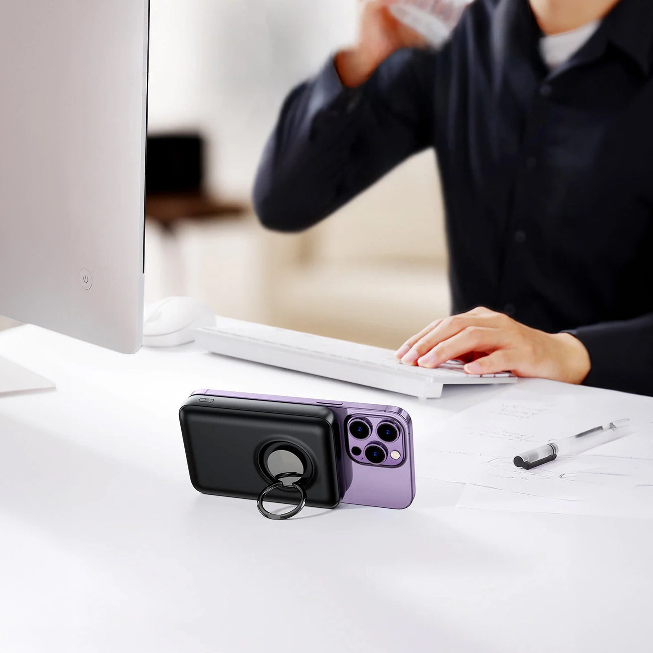 Εξωτερική Μπαταρία Wireless Joyroom JR-W050, 10000mAh, 20W, QC + PD + FQI, 1 x QI - 1 x USB-A - 1 x USB-C, Μαύρη