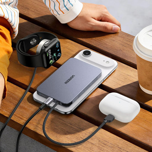 Ασύρματη εξωτερική μπαταρία UGREEN PB570 (75982B), 10000mAh, 30W, PD + FQI, 1 x QI - 2 x USB-C, Γκρι