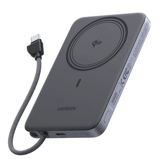 Ασύρματη εξωτερική μπαταρία UGREEN PB570 (75982B), 10000mAh, 30W, PD + FQI, 1 x QI - 2 x USB-C, Γκρι