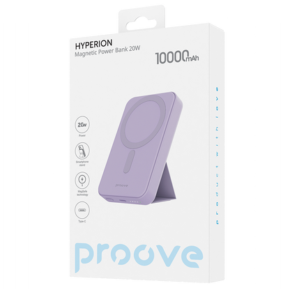 Εξωτερική Μπαταρία Wireless Proove Hyperion, 10000mAh, 20W, PD + FQI, 1 x QI - 1 x USB-C, Μωβ