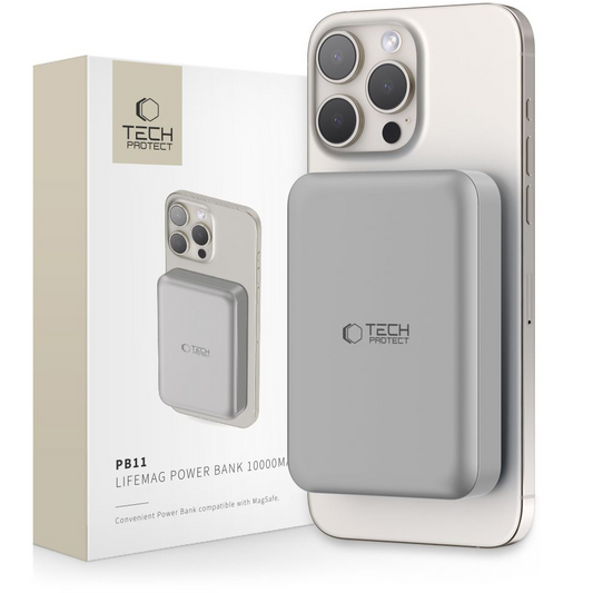 Ασύρματη Εξωτερική Μπαταρία Tech-Protect PB11 LifeMag, 10000mAh, 15W, PD + FQI, 1 x QI - 1 x USB-C, Γκρι, Επανασφραγισμένη