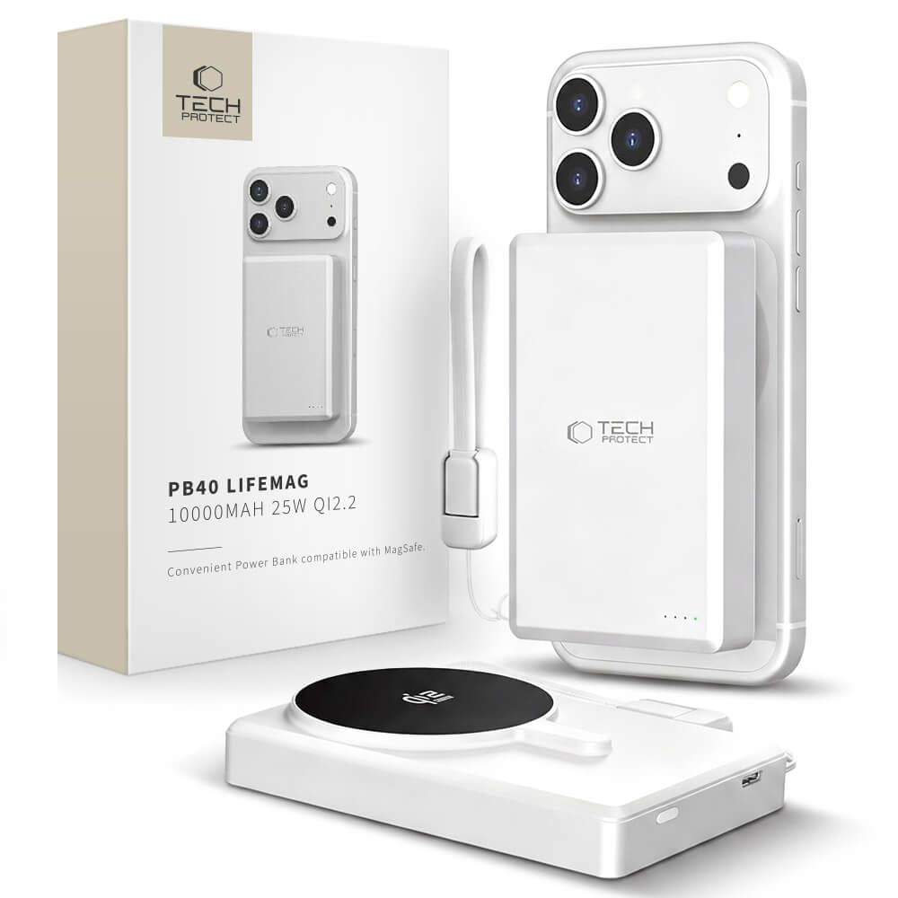 Εξωτερική Ασύρματη Μπαταρία Tech-Protect PB40 LifeMag, 10000mAh, 25W, PD + FQI, 1 x QI - 1 x USB-C, Ασημί