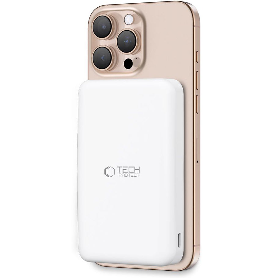 Εξωτερική ασύρματη μπαταρία Tech-Protect PB24 LifeMag, 10000mAh, 15W, PD + FQI, 1 x QI - 1 x USB-A - 1 x USB-C, Λευκό