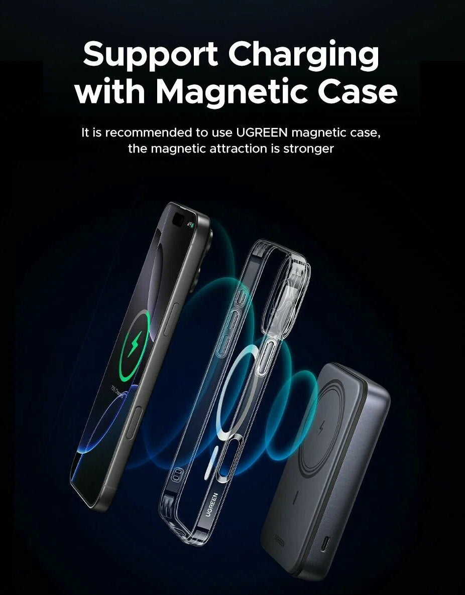 Εξωτερική Μπαταρία Wireless UGREEN PB562, 10000mAh, 20W, PD + FQI, 1 x QI - 1 x USB-C, Μαύρη