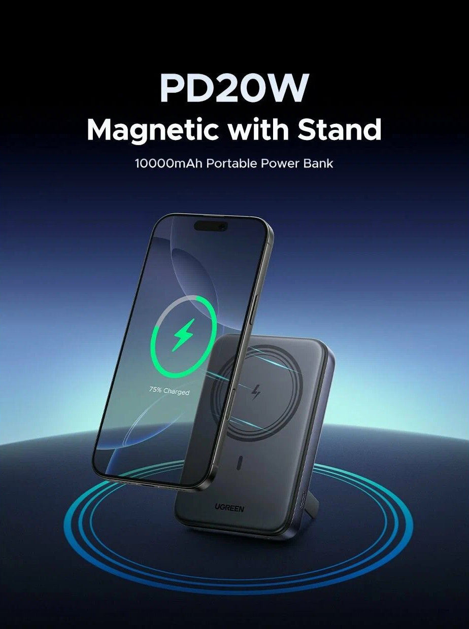 Εξωτερική Μπαταρία Wireless UGREEN PB562, 10000mAh, 20W, PD + FQI, 1 x QI - 1 x USB-C, Μαύρη