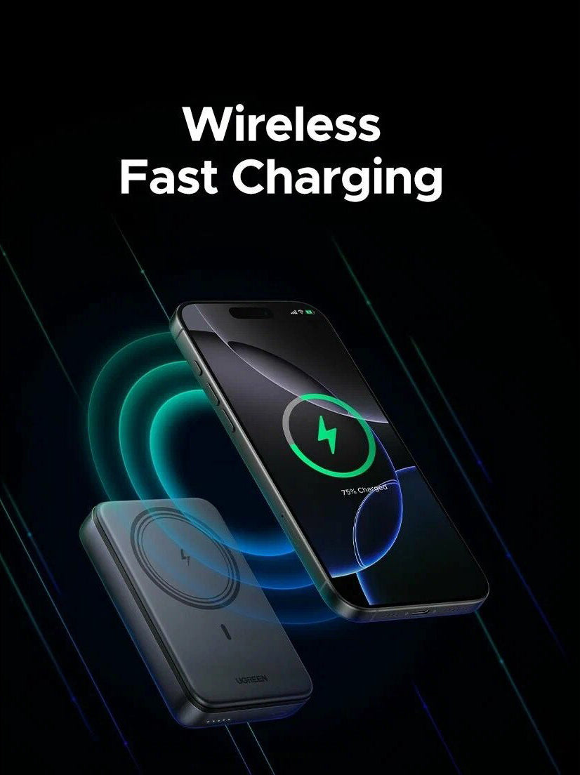 Εξωτερική Μπαταρία Wireless UGREEN PB562, 10000mAh, 20W, PD + FQI, 1 x QI - 1 x USB-C, Μαύρη
