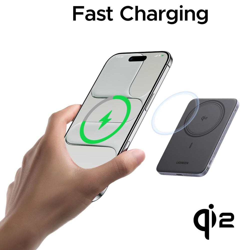Εξωτερική Ασύρματη Μπαταρία UGREEN PB580 (75984B), 5000mAh, 15W, PD + FQI, 1 x QI - 1 x USB-C, Γκρι