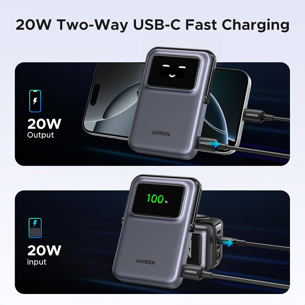Εξωτερική Μπαταρία Wireless UGREEN PB764 Uno, 10000mAh, 20W, PD + FQI, 1 x QI - 1 x USB-C, Γκρι
