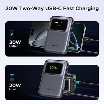 Εξωτερική Μπαταρία Wireless UGREEN PB764 Uno, 10000mAh, 20W, PD + FQI, 1 x QI - 1 x USB-C, Γκρι