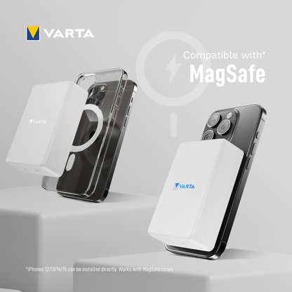 Varta Mag Pro Wireless External Battery, 10000mAh, 20W, 1 x QI - 2 x USB-C, White