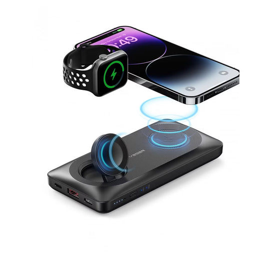 Veger MagMulti W1156 Wireless External Battery, 10000mAh, 22.5W, QC + PD + FQI, 2 x QI - 1 x USB-A - 1 x USB-C, Black