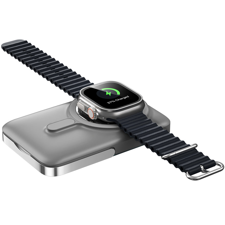 WiWu Wi-P018 Wireless External Battery, 10000mAh, 20W, PD + FQI, 1 x QI - 1 x USB-C, Gray