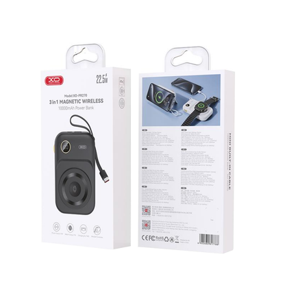 Εξωτερική Μπαταρία Wireless XO Design PR270, 10000mAh, 22.5W, QC + PD + QI, 1 x QI - 1 x USB-A - 1 x USB-C, Μαύρη