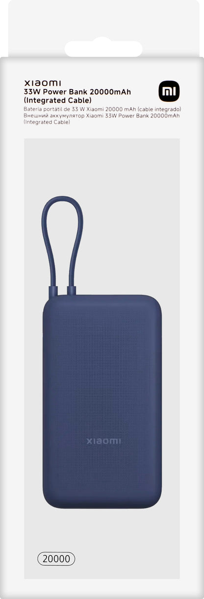 Xiaomi External Battery, 20000mAh, 33W, QC + PD, 1 x USB-A - 2 x USB-C, Blue BHR8975GL
