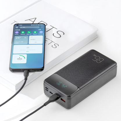 XO Design PR201 External Battery, 30000mAh, 65W, QC + PD, 1 x USB-C - 2 x USB-A, Black
