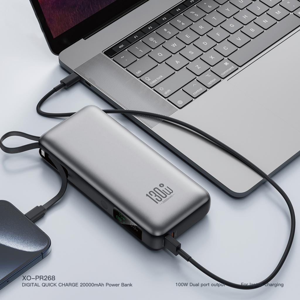 Εξωτερική Μπαταρία XO Design PR268, 20000mAh, 130W, QC + PD, 1 x USB-A - 2 x USB-C, Γκρι
