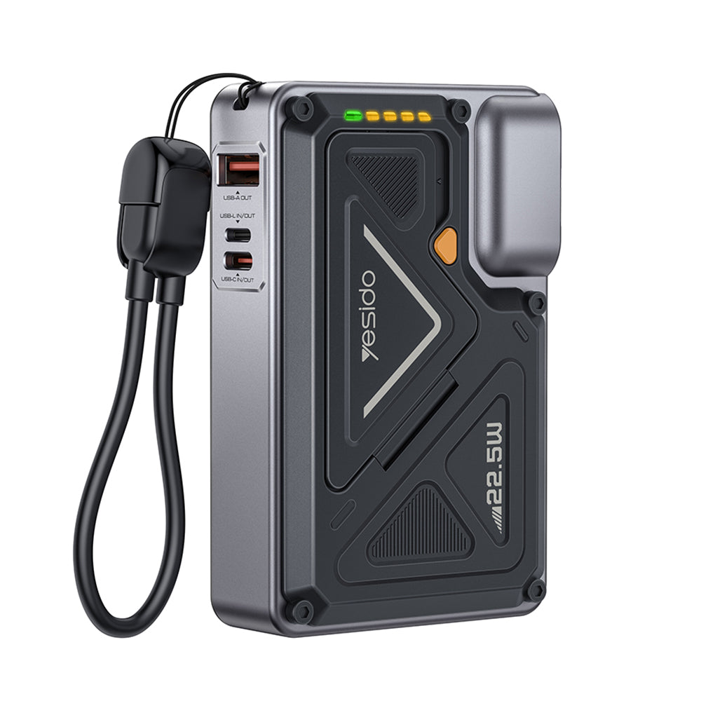 Εξωτερική Μπαταρία Yesido YP89, 10000mAh, 22.5W, QC + PD + FQI, 1 x Lightning - 1 x QI - 1 x USB-A - 1 x USB-C, Γκρι
