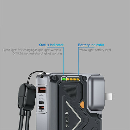 Εξωτερική Μπαταρία Yesido YP89, 10000mAh, 22.5W, QC + PD + FQI, 1 x Lightning - 1 x QI - 1 x USB-A - 1 x USB-C, Γκρι