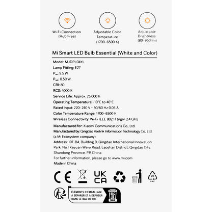 Λαμπτήρας LED Xiaomi Essential, Wi-Fi, E27, 9W, 1700K - 6500K, 950lm BHR5743EU BHR5743EU 