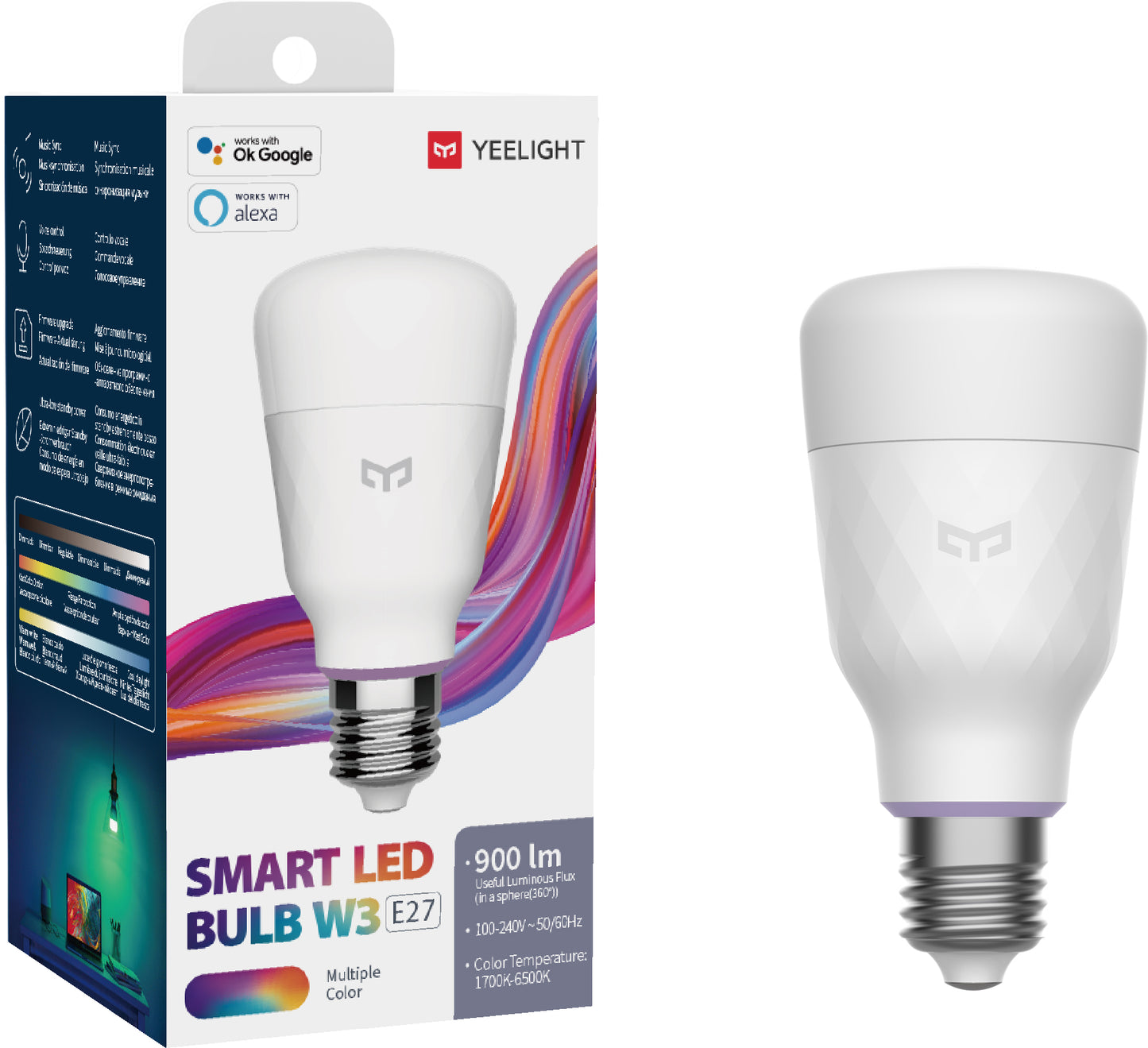 Λαμπτήρας LED Yeelight W3, Wi-Fi, E27, 8W, 1700K - 6500K, 900lm, πολύχρωμος YLDP005 YLDP005