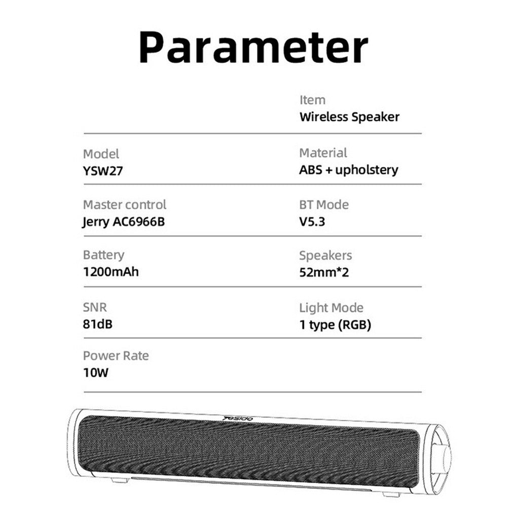 Ηχείο Bluetooth Yesido YSW27, 10W, RGB, Μαύρο