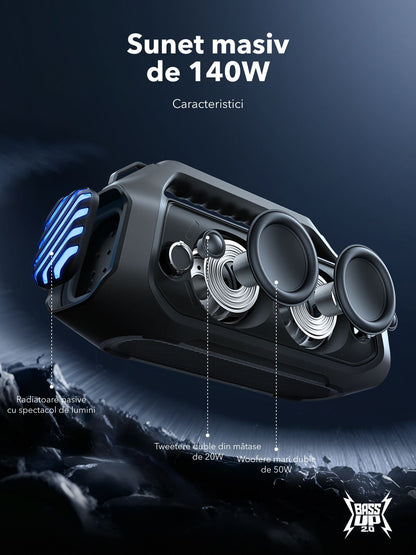 Φορητό Ηχείο Bluetooth Anker SoundCore Boom 2 Plus Νέα Έκδοση, 140W, TWS, RGB, Αδιάβροχο, Μαύρο A3134012