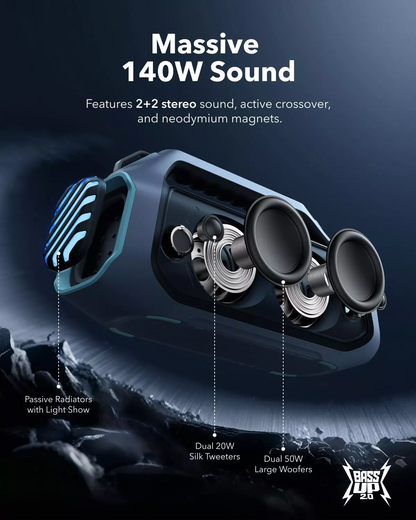Φορητό Ηχείο Bluetooth Anker SoundCore Boom 2 Plus Νέα Έκδοση, 140W, TWS, RGB, Αδιάβροχο, Μπλε A3134032