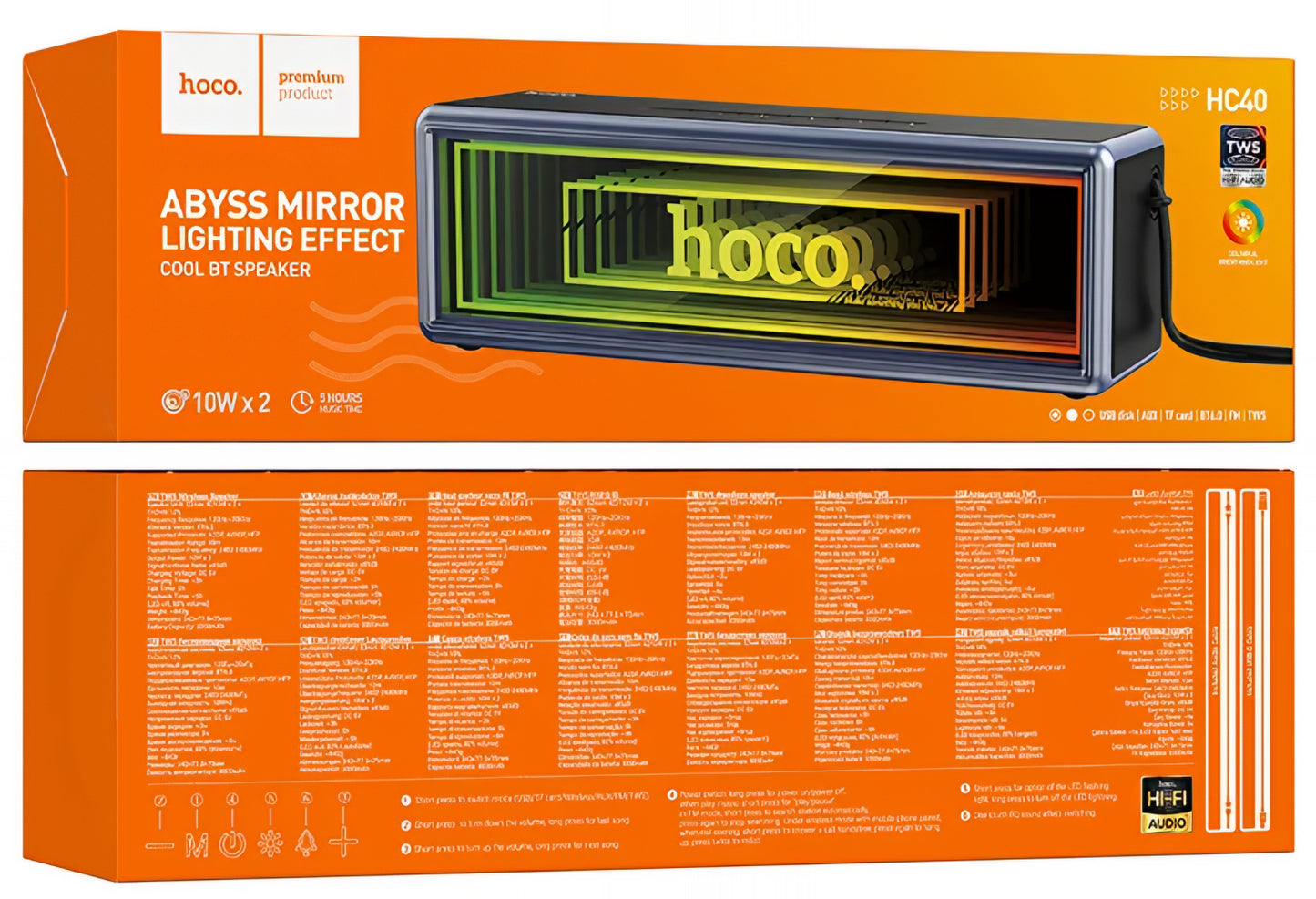 Φορητό Ηχείο Bluetooth HOCO HC40, 2 x 10W, TWS, RGB, Μαύρο