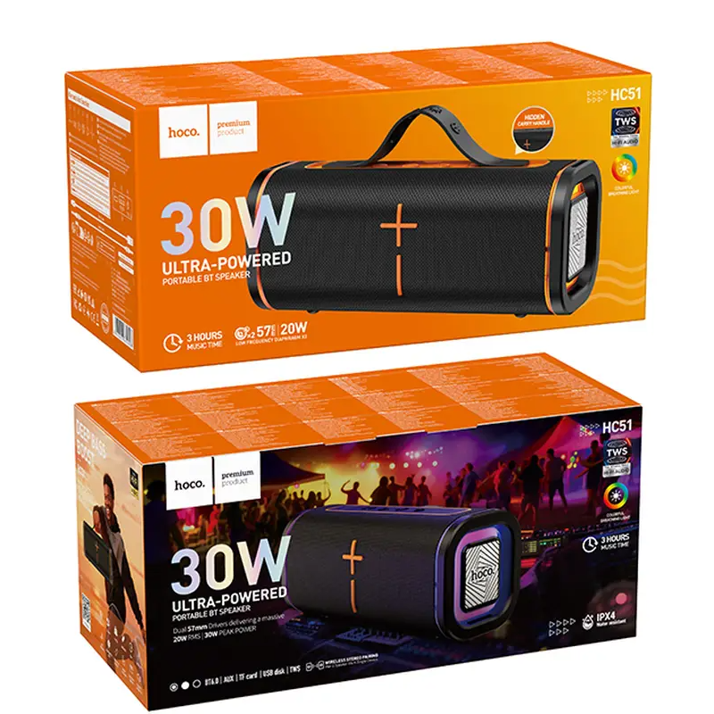 Φορητό Ηχείο Bluetooth HOCO HC51, 30W, TWS, RGB, Μαύρο