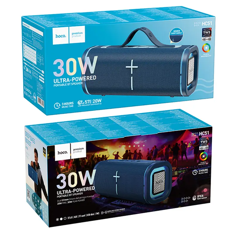 Φορητό Ηχείο Bluetooth HOCO HC51, 30W, TWS, RGB, Μπλε
