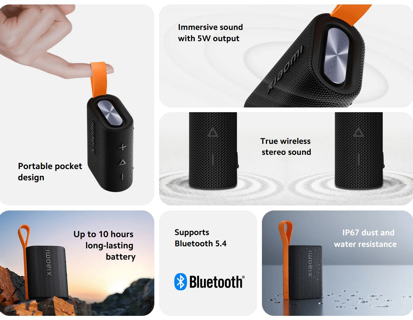 Φορητό ηχείο Bluetooth Xiaomi Sound Pocket, 5W, αδιάβροχο, μαύρο QBH4269GL