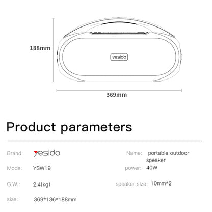 Φορητό Ηχείο Bluetooth Yesido YSW19, 40W, RGB, Αδιάβροχο, Μαύρο