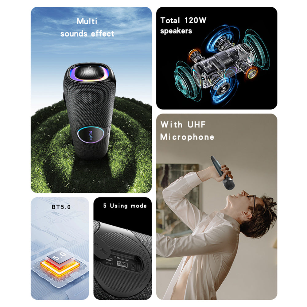 Ηχείο Bluetooth Yesido YSW21 Karaoke, 120W, RGB, Αδιάβροχο, Μαύρο