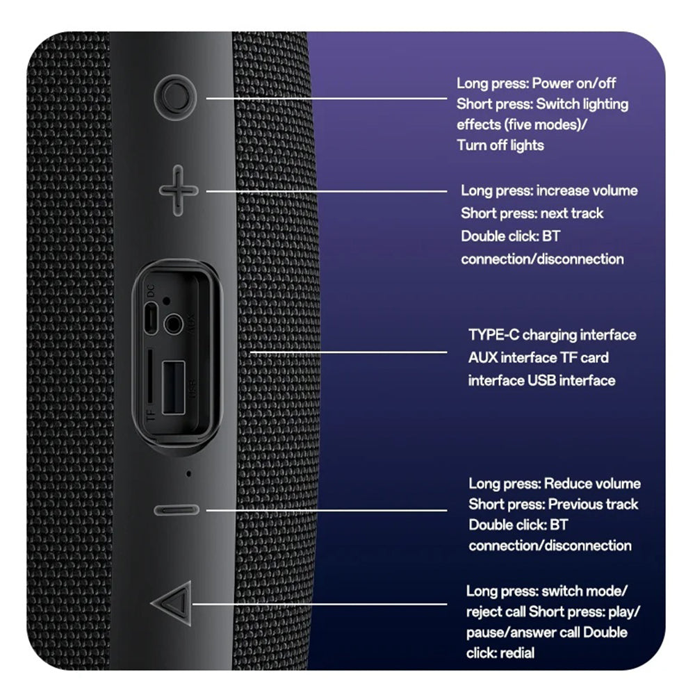 Yesido YSW38 Portable Bluetooth Speaker, 30W, TWS, RGB, Black