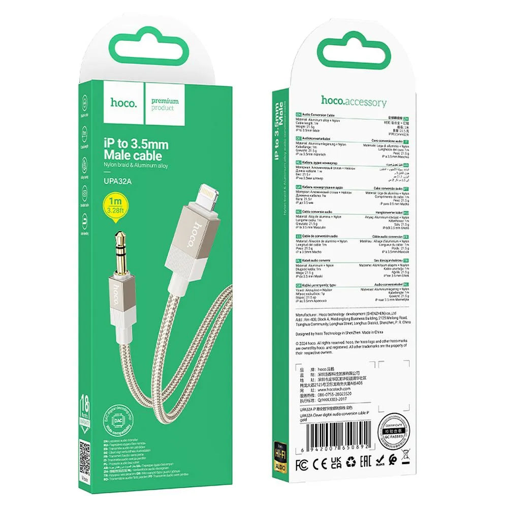 Lightning Audio Cable - 3.5mm HOCO UPA32A, 1m, Gold
