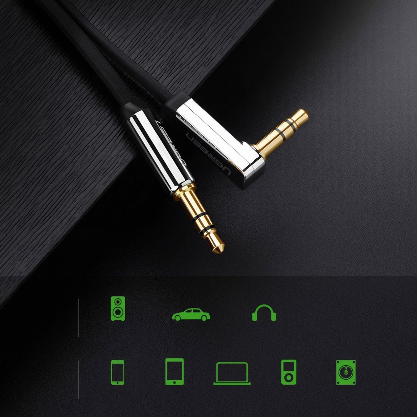 Καλώδιο Ήχου 3.5mm - 3.5mm UGREEN AV119 Angled, 3m, Μαύρο