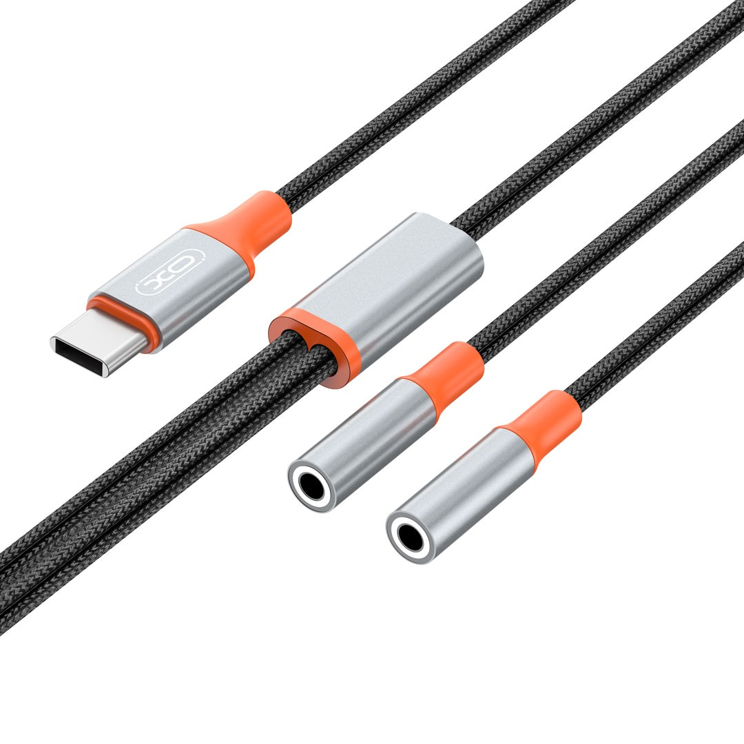 Καλώδιο διαχωριστή ήχου USB-C - 2 x 3,5 mm XO Design NB-R269B 2in1, 1,2m, Μαύρο 