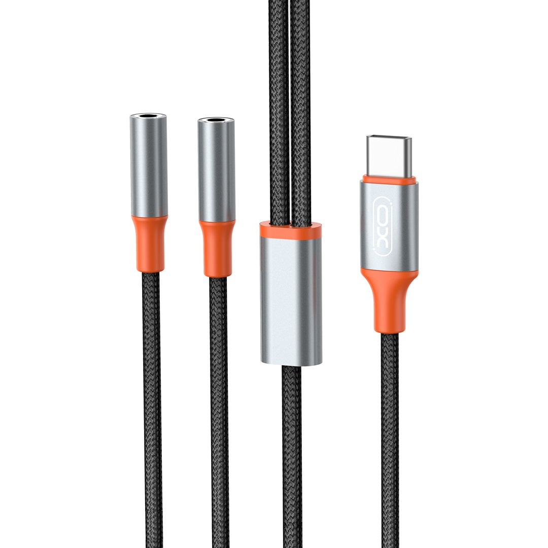 Καλώδιο διαχωριστή ήχου USB-C - 2 x 3,5 mm XO Design NB-R269B 2in1, 1,2m, Μαύρο 