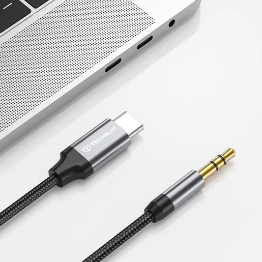USB-C to 3.5mm Techsuit AC11 FuseXound Audio Cable, 0.5m, Gray
